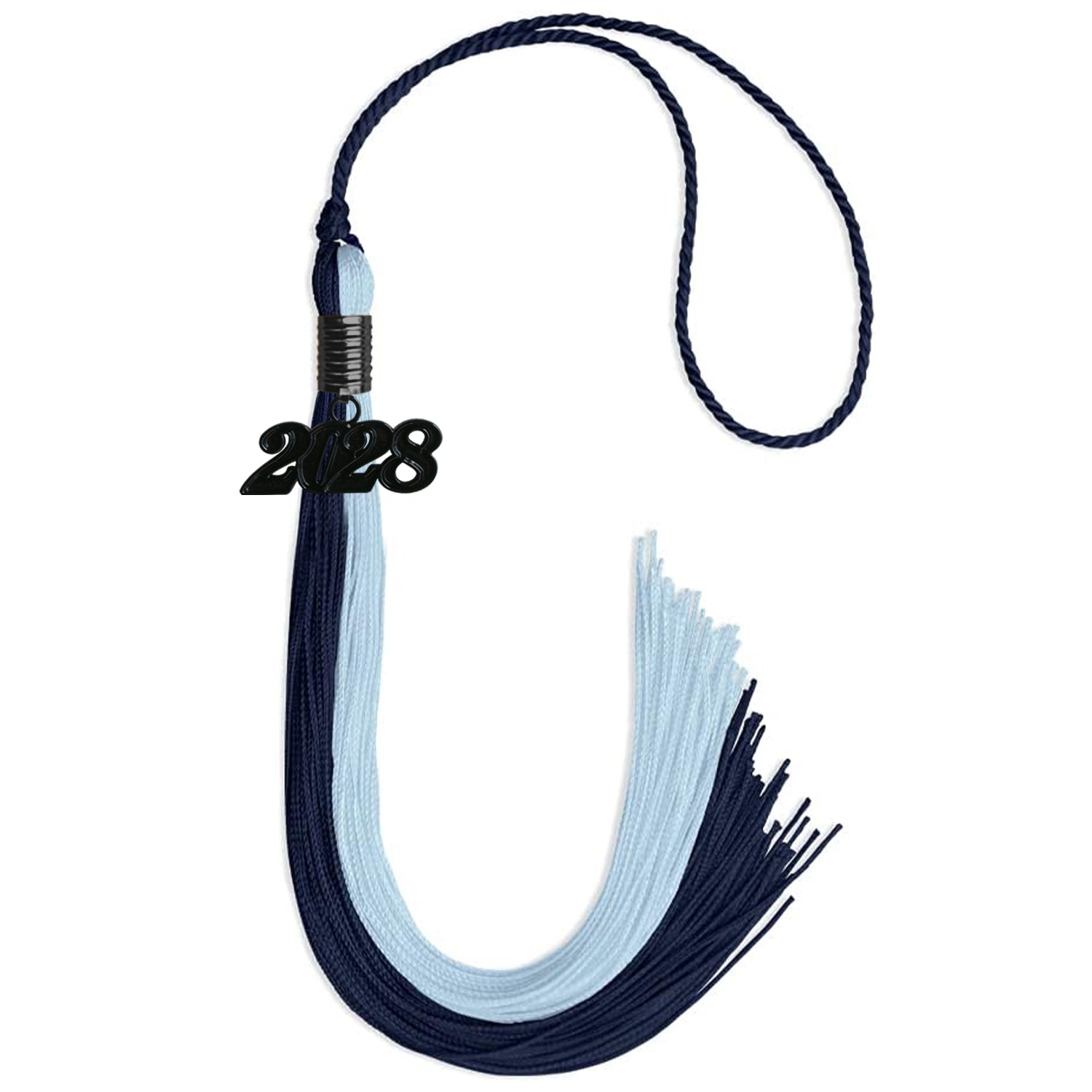 Dark Navy Blue/Light Blue Graduation Tassel with Black Bling Charm by Wholesale Grad Supply