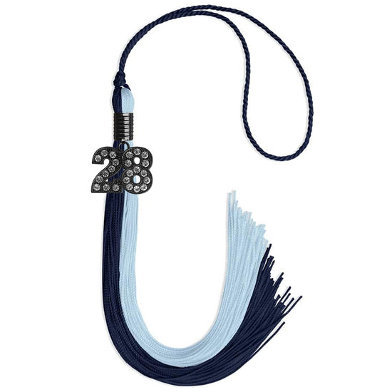 Dark Navy Blue/Light Blue Graduation Tassel with Black Bling Charm by Wholesale Grad Supply