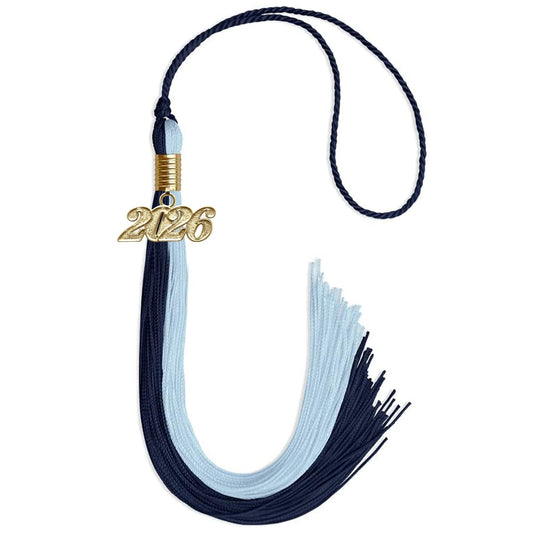 Dark Navy Blue/Light Blue Graduation Tassel with Gold Bling Charm by Wholesale Grad Supply