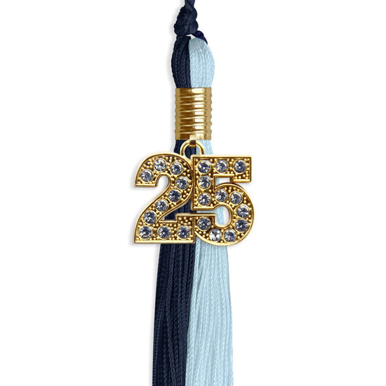 Dark Navy Blue/Light Blue Graduation Tassel with Gold Bling Charm by Wholesale Grad Supply