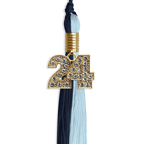 Dark Navy Blue/Light Blue Graduation Tassel with Gold Bling Charm by Wholesale Grad Supply