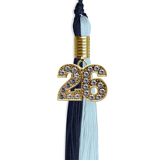Dark Navy Blue/Light Blue Graduation Tassel with Gold Bling Charm by Wholesale Grad Supply