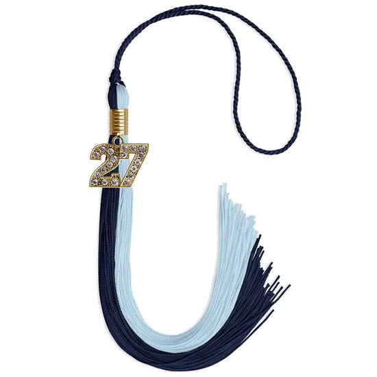 Dark Navy Blue/Light Blue Graduation Tassel with Gold Bling Charm by Wholesale Grad Supply