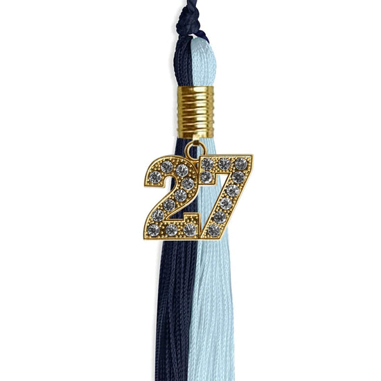 Dark Navy Blue/Light Blue Graduation Tassel with Gold Bling Charm by Wholesale Grad Supply