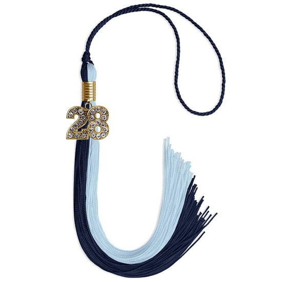 Dark Navy Blue/Light Blue Graduation Tassel with Gold Bling Charm by Wholesale Grad Supply