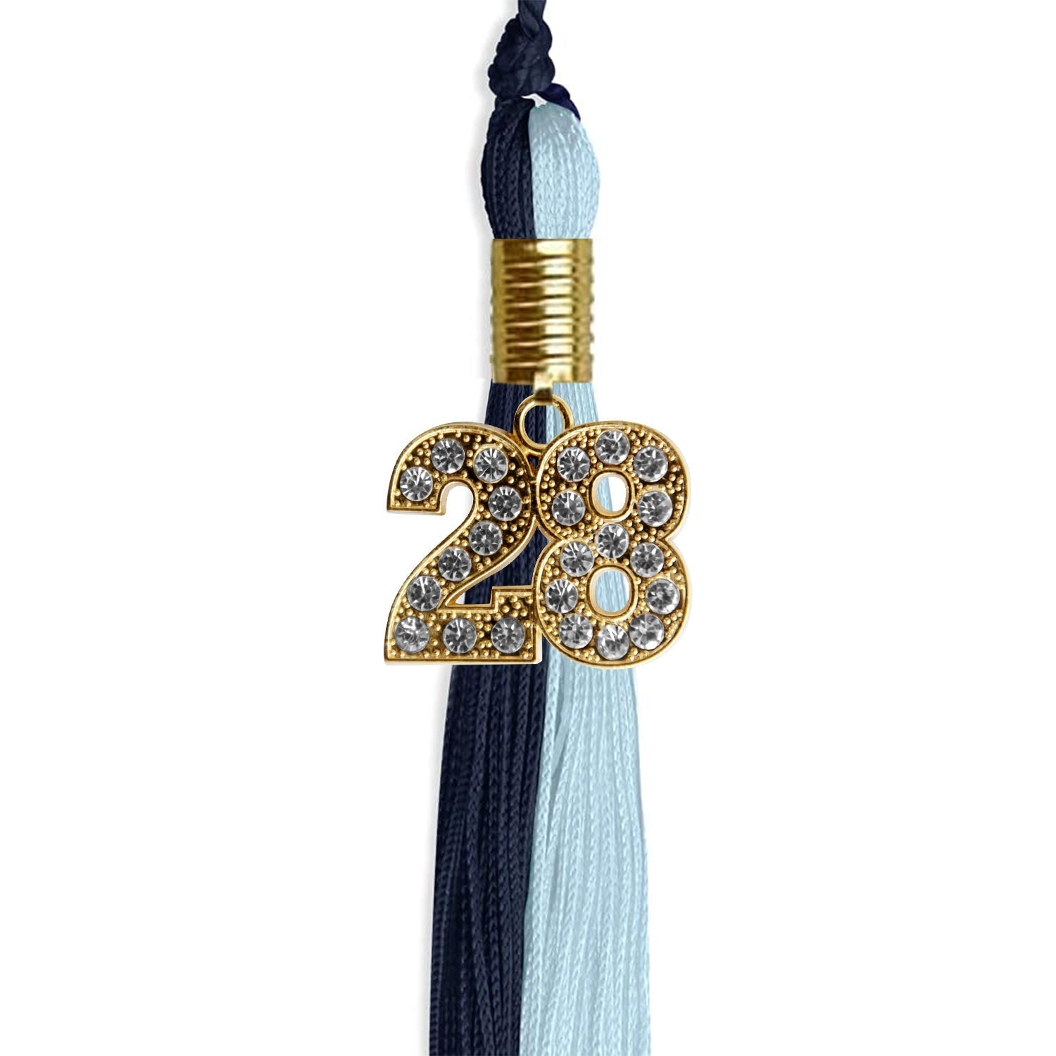 Dark Navy Blue/Light Blue Graduation Tassel with Gold Bling Charm by Wholesale Grad Supply