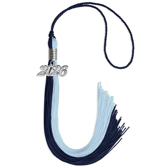 Dark Navy Blue/Light Blue Graduation Tassel with Silver Bling Charm by Wholesale Grad Supply