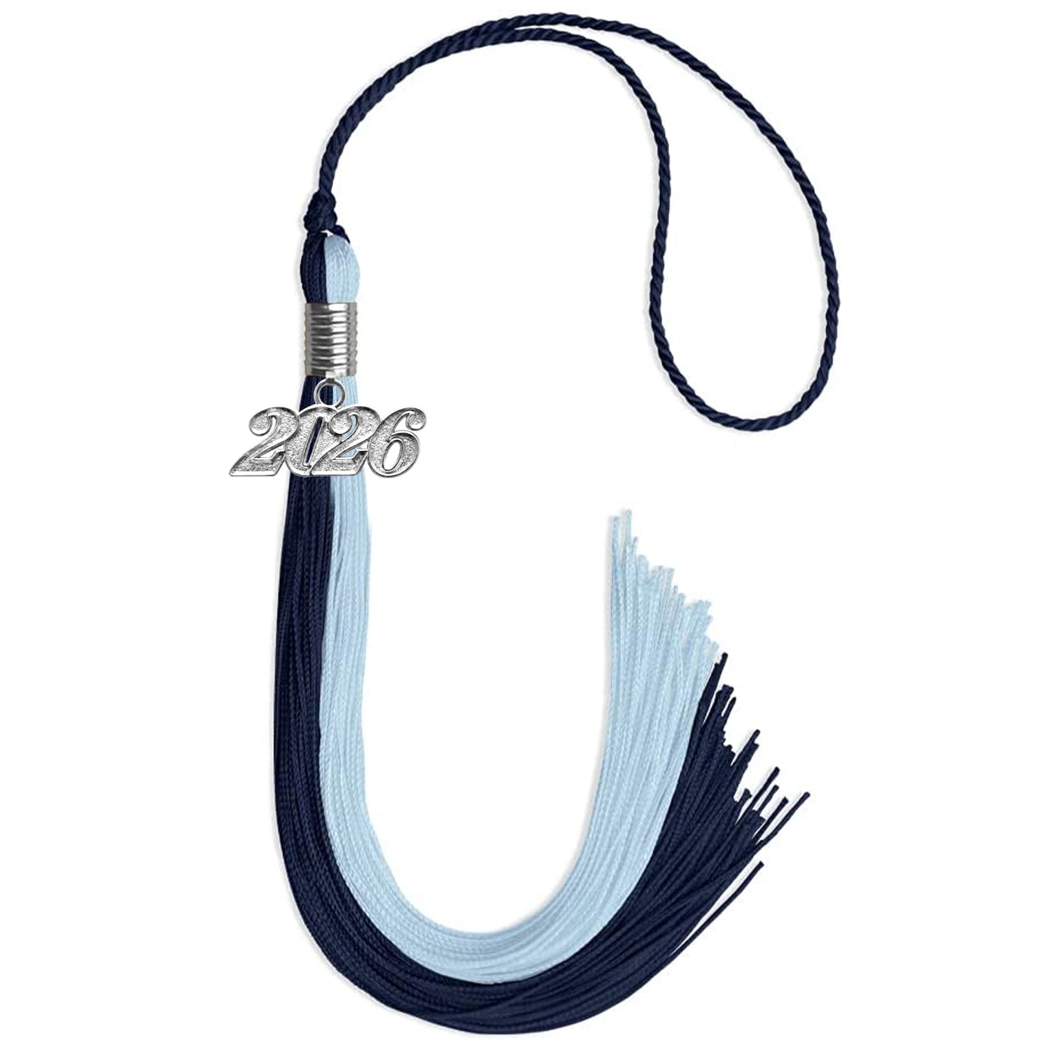 Dark Navy Blue/Light Blue Graduation Tassel with Silver Bling Charm by Wholesale Grad Supply