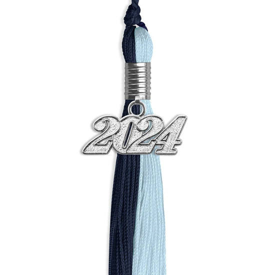 Dark Navy Blue/Light Blue Graduation Tassel with Silver Bling Charm by Wholesale Grad Supply