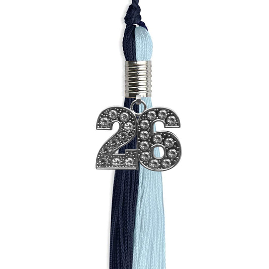 Dark Navy Blue/Light Blue Graduation Tassel with Silver Bling Charm by Wholesale Grad Supply