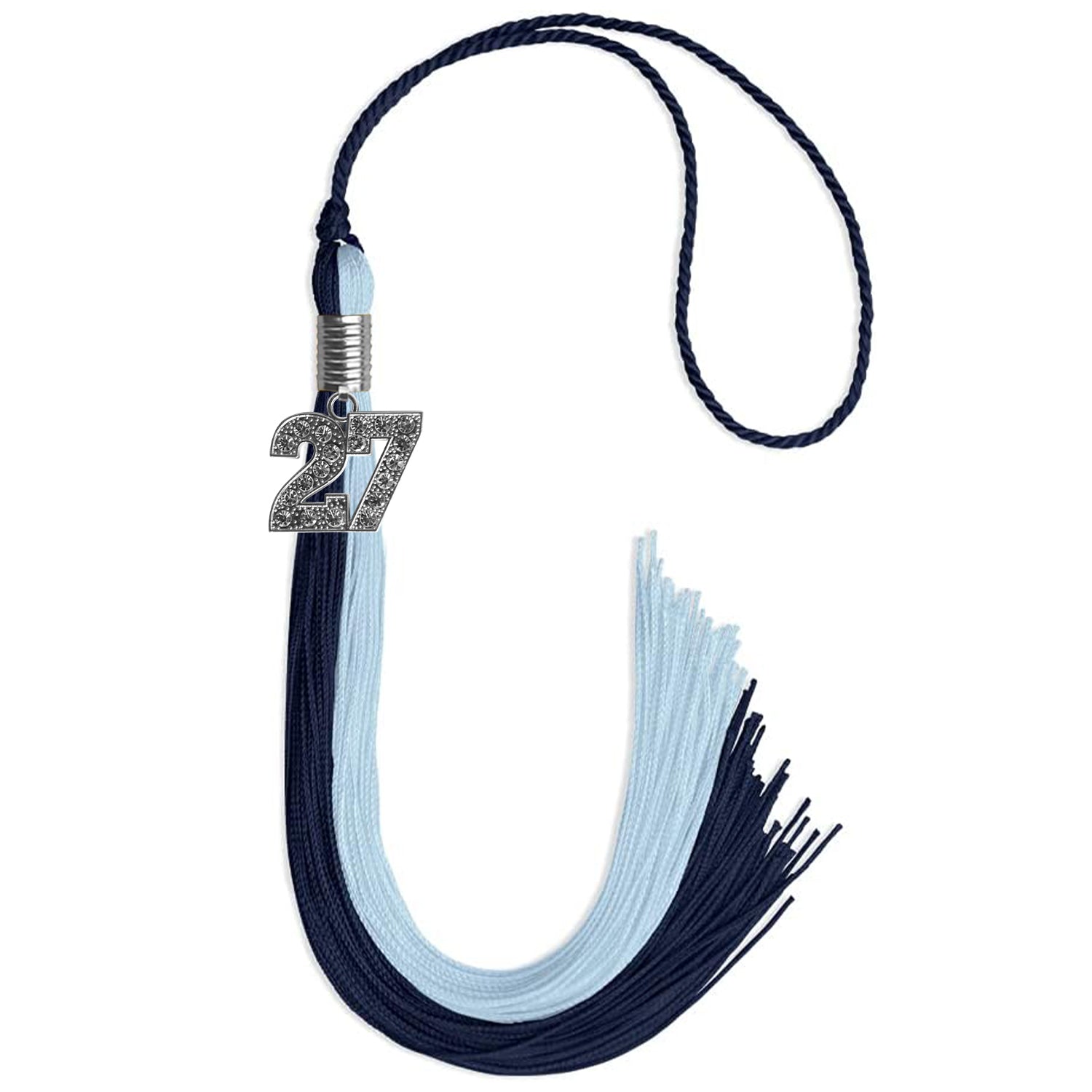 Dark Navy Blue/Light Blue Graduation Tassel with Silver Bling Charm by Wholesale Grad Supply