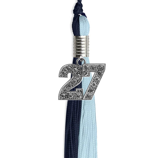 Dark Navy Blue/Light Blue Graduation Tassel with Silver Bling Charm by Wholesale Grad Supply