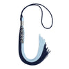 Dark Navy Blue/Light Blue Graduation Tassel with Silver Stacked Date Drop by Wholesale Grad Supply