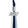 Dark Navy Blue/Light Blue/White Graduation Tassel with Silver Bling Charm by Wholesale Grad Supply