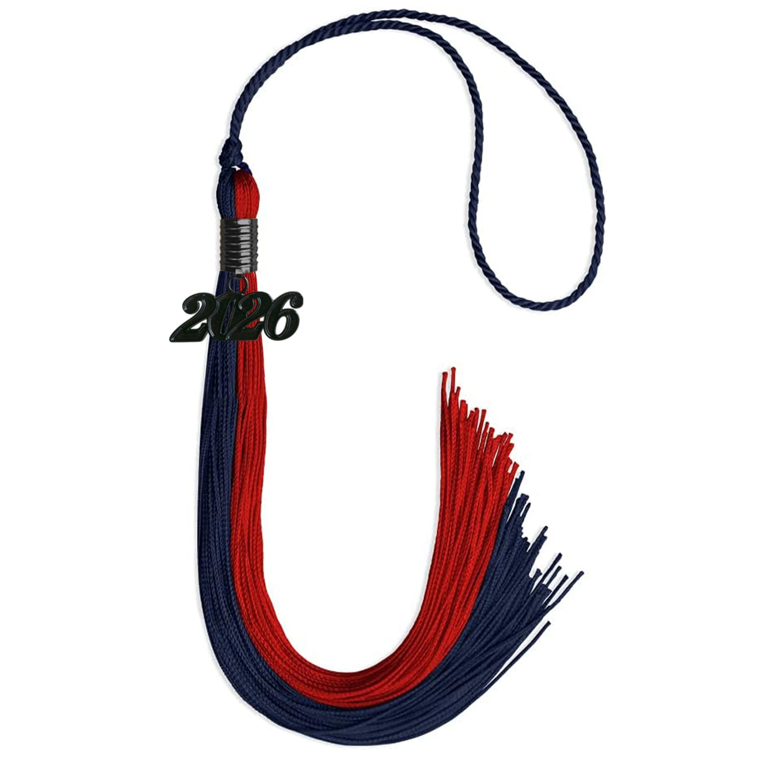 Dark Navy Blue/Red Graduation Tassel with Black Bling Charm by Wholesale Grad Supply