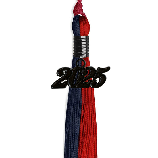 Dark Navy Blue/Red Graduation Tassel with Black Bling Charm by Wholesale Grad Supply