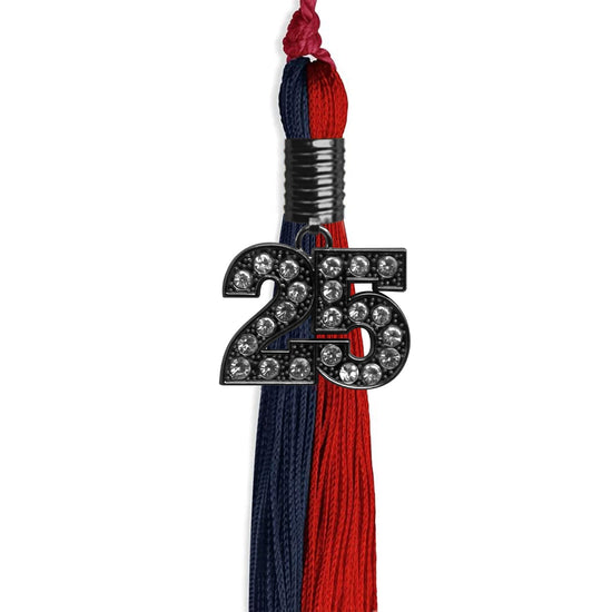 Dark Navy Blue/Red Graduation Tassel with Black Bling Charm by Wholesale Grad Supply