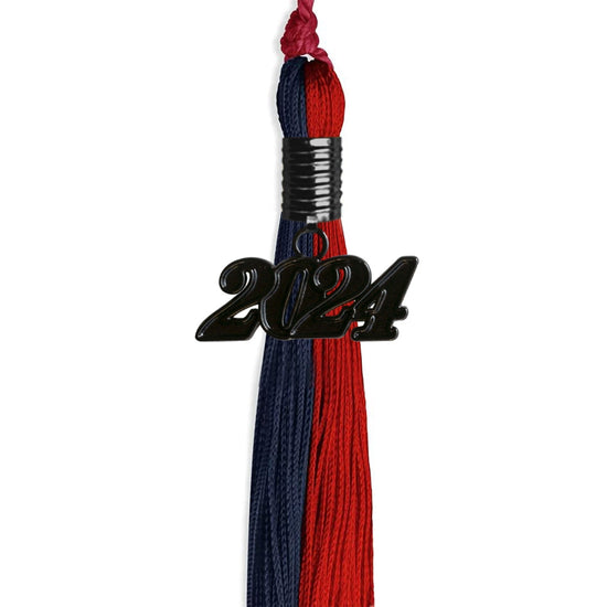Dark Navy Blue/Red Graduation Tassel with Black Bling Charm by Wholesale Grad Supply