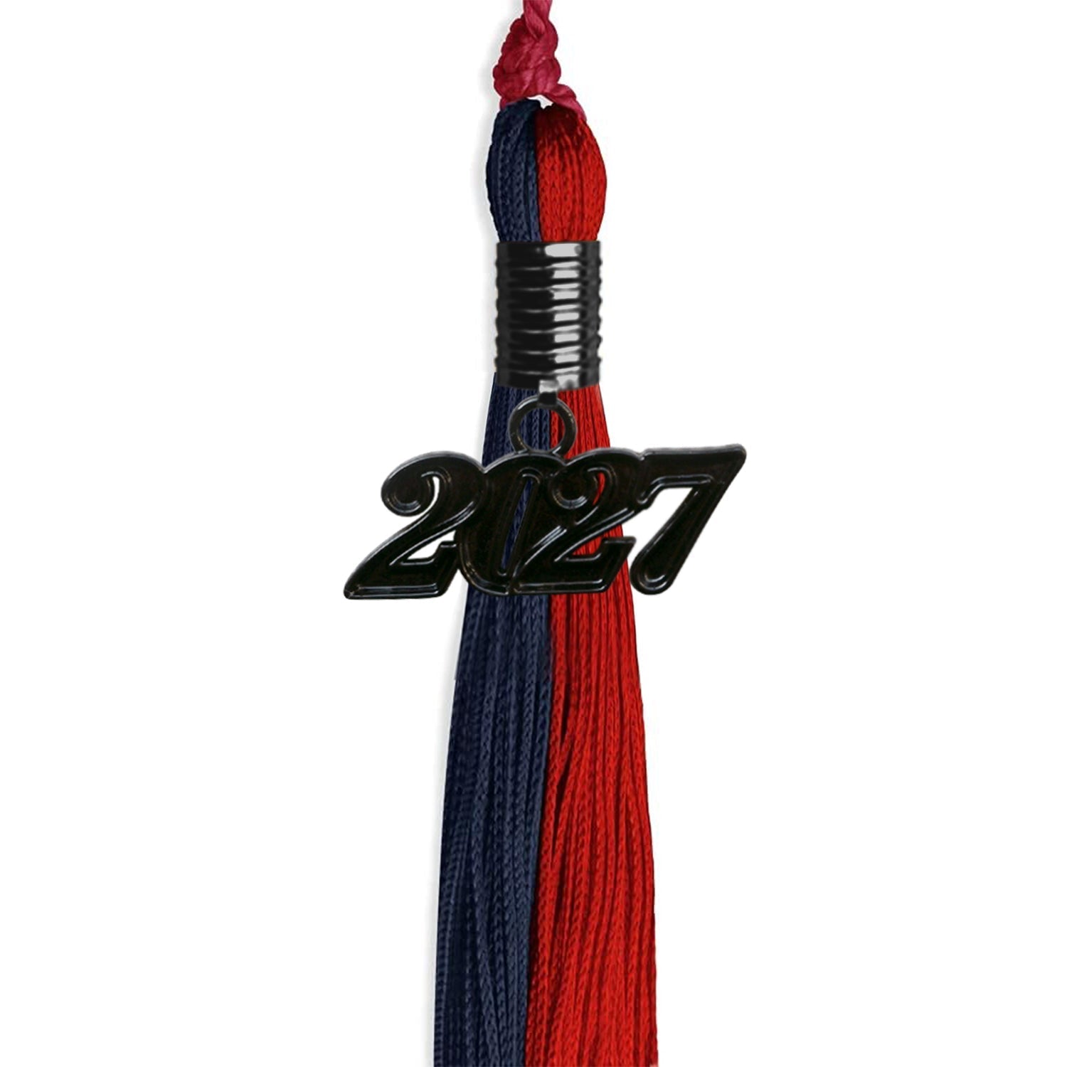 Dark Navy Blue/Red Graduation Tassel with Black Bling Charm by Wholesale Grad Supply