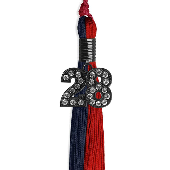 Dark Navy Blue/Red Graduation Tassel with Black Bling Charm by Wholesale Grad Supply