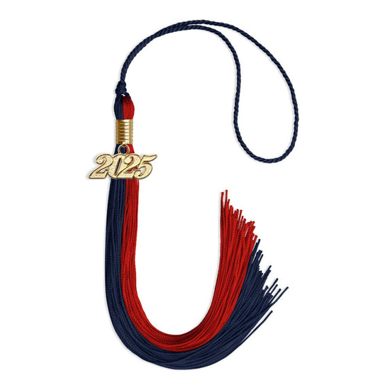 Dark Navy Blue/Red Graduation Tassel with Gold Bling Charm by Wholesale Grad Supply