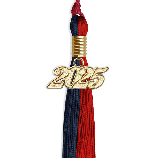 Dark Navy Blue/Red Graduation Tassel with Gold Bling Charm by Wholesale Grad Supply