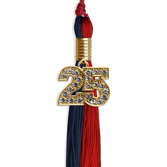 Dark Navy Blue/Red Graduation Tassel with Gold Bling Charm by Wholesale Grad Supply