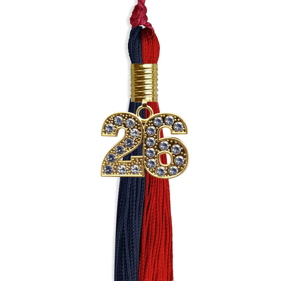 Dark Navy Blue/Red Graduation Tassel with Gold Bling Charm by Wholesale Grad Supply