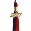 Dark Navy Blue/Red Graduation Tassel with Gold Bling Charm by Wholesale Grad Supply