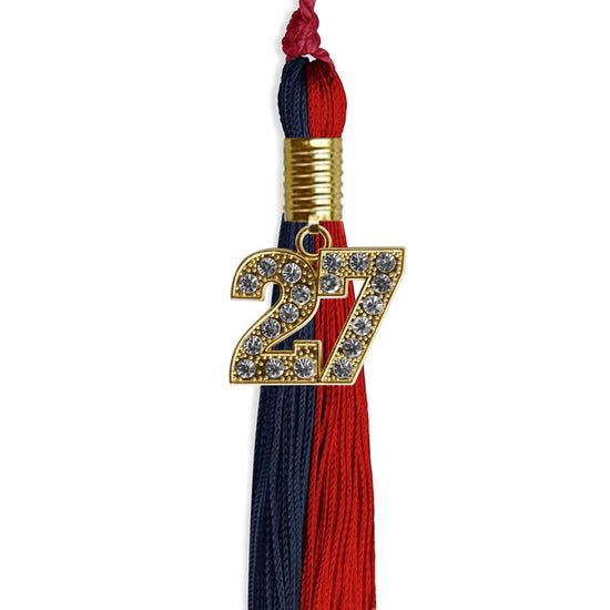 Dark Navy Blue/Red Graduation Tassel with Gold Bling Charm by Wholesale Grad Supply