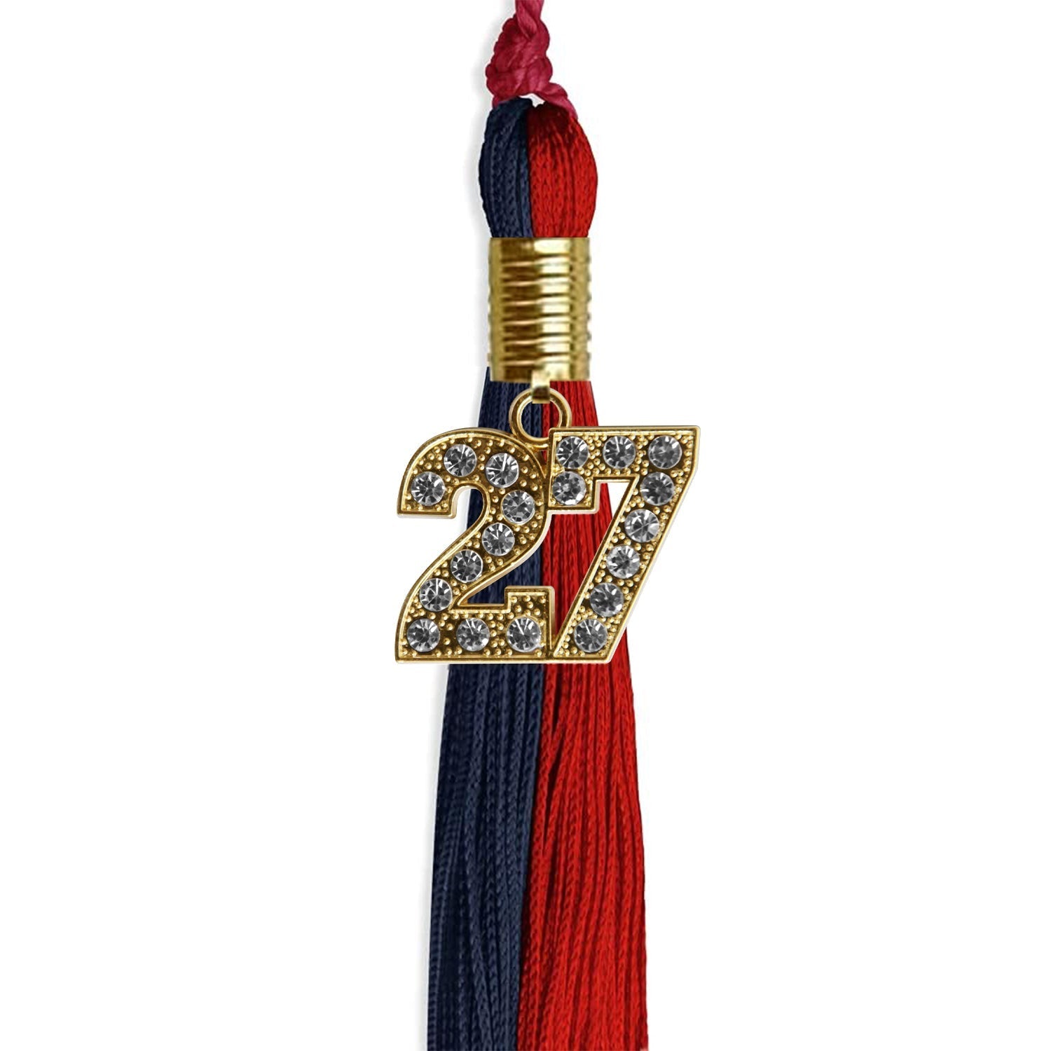Dark Navy Blue/Red Graduation Tassel with Gold Bling Charm by Wholesale Grad Supply
