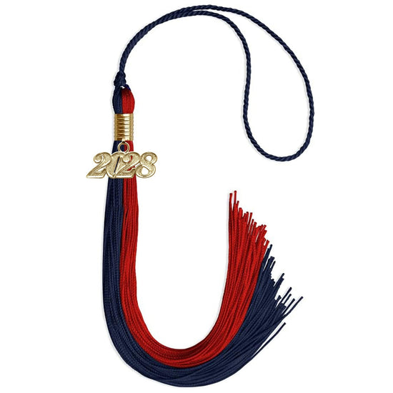 Dark Navy Blue/Red Graduation Tassel with Gold Bling Charm by Wholesale Grad Supply