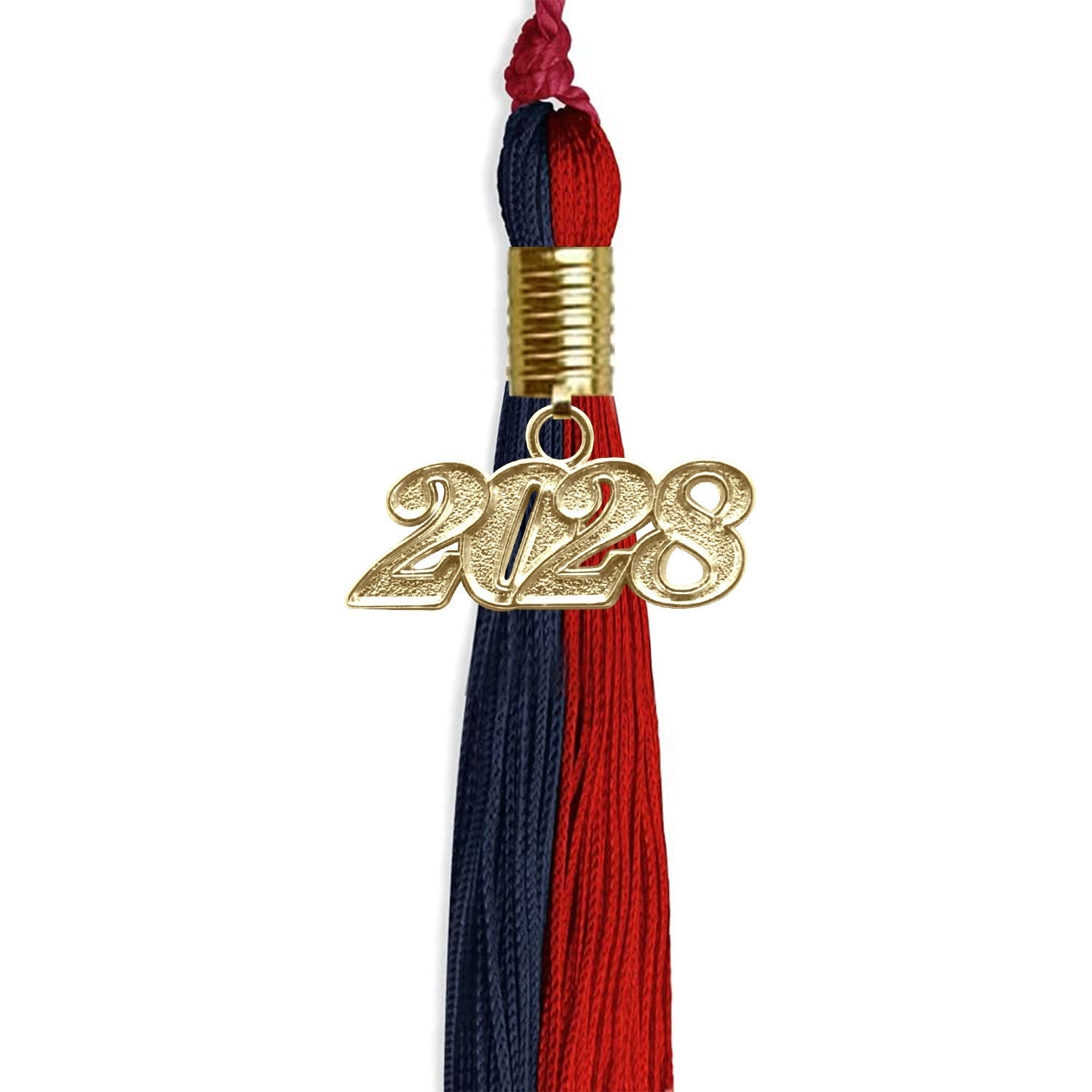 Dark Navy Blue/Red Graduation Tassel with Gold Bling Charm by Wholesale Grad Supply