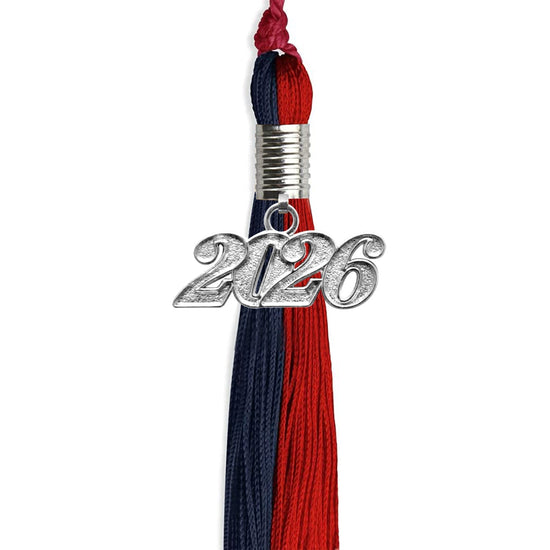 Dark Navy Blue/Red Graduation Tassel with Silver Bling Charm by Wholesale Grad Supply