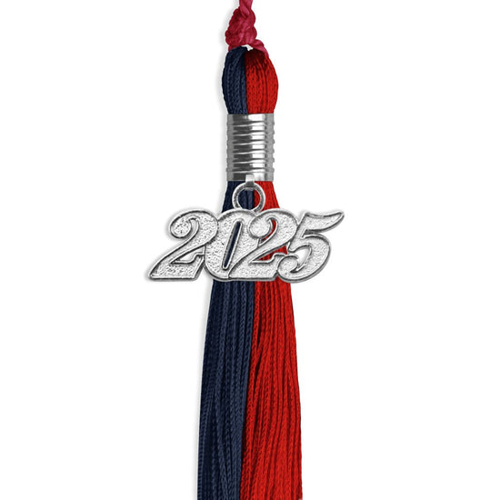 Dark Navy Blue/Red Graduation Tassel with Silver Bling Charm by Wholesale Grad Supply