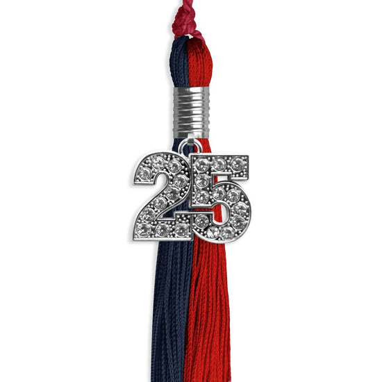 Dark Navy Blue/Red Graduation Tassel with Silver Bling Charm by Wholesale Grad Supply