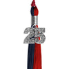 Dark Navy Blue/Red Graduation Tassel with Silver Bling Charm by Wholesale Grad Supply