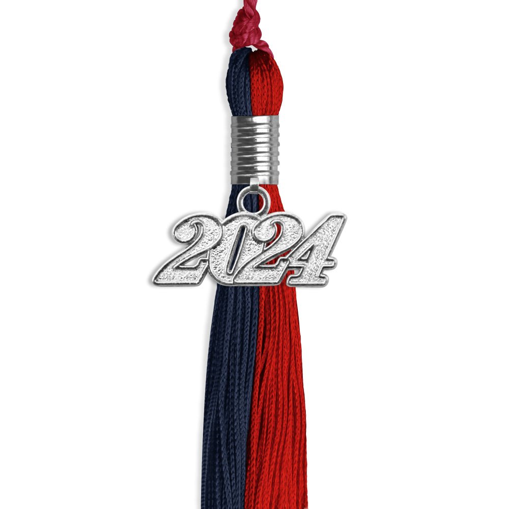 Dark Navy Blue/Red Graduation Tassel with Silver Bling Charm by Wholesale Grad Supply