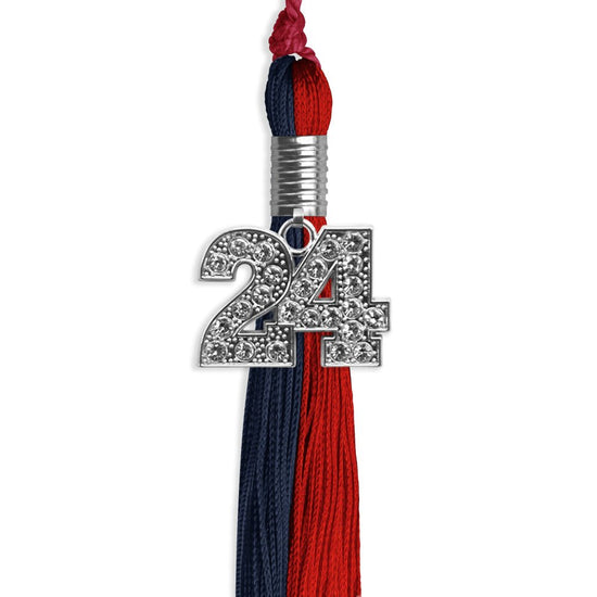 Dark Navy Blue/Red Graduation Tassel with Silver Bling Charm by Wholesale Grad Supply
