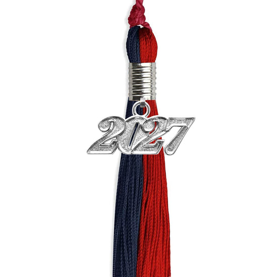 Dark Navy Blue/Red Graduation Tassel with Silver Bling Charm by Wholesale Grad Supply
