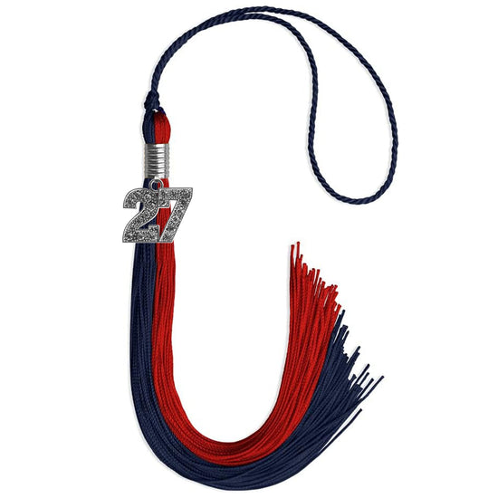 Dark Navy Blue/Red Graduation Tassel with Silver Bling Charm by Wholesale Grad Supply