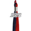 Dark Navy Blue/Red Graduation Tassel with Silver Bling Charm by Wholesale Grad Supply