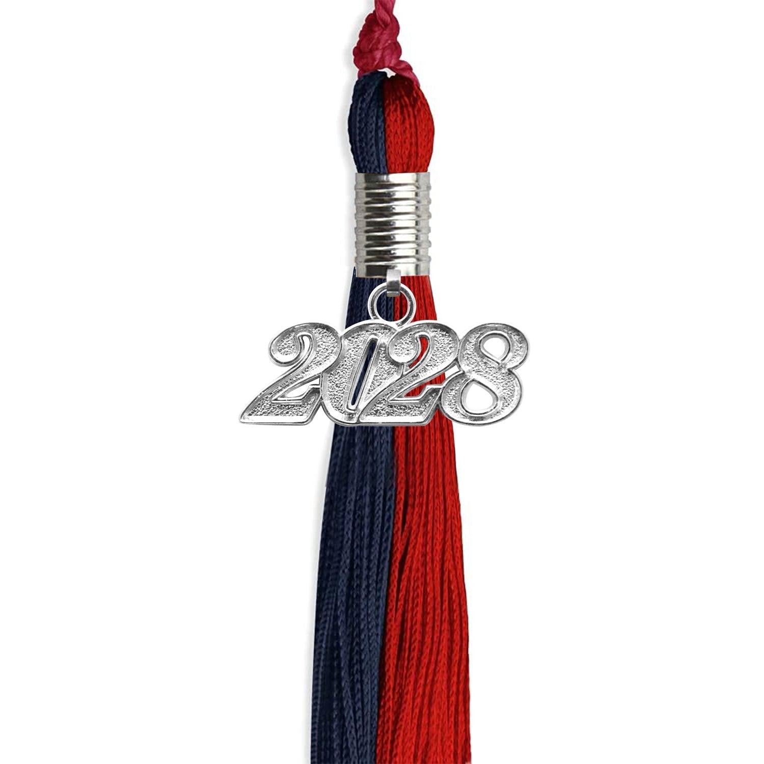 Dark Navy Blue/Red Graduation Tassel with Silver Bling Charm by Wholesale Grad Supply
