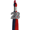 Dark Navy Blue/Red Graduation Tassel with Silver Bling Charm by Wholesale Grad Supply