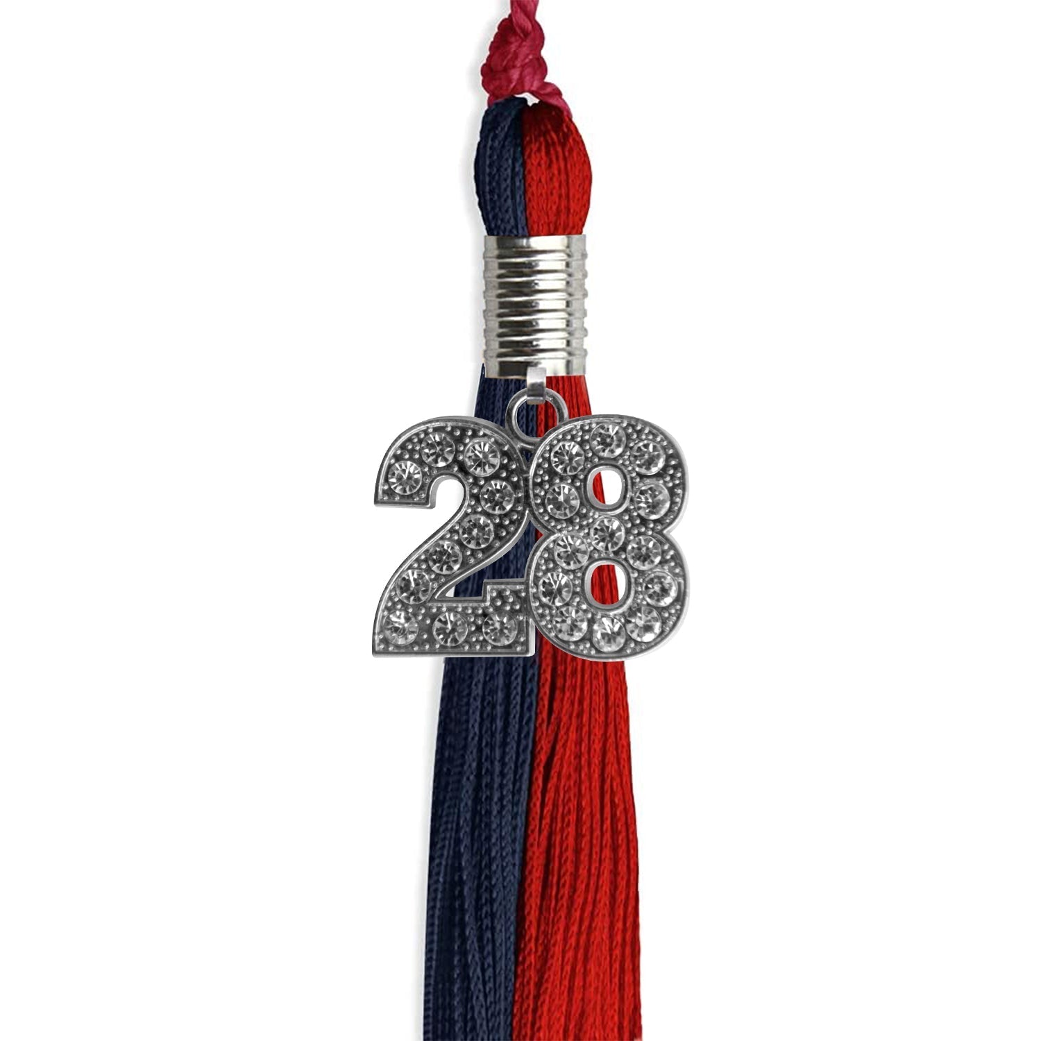 Dark Navy Blue/Red Graduation Tassel with Silver Bling Charm by Wholesale Grad Supply