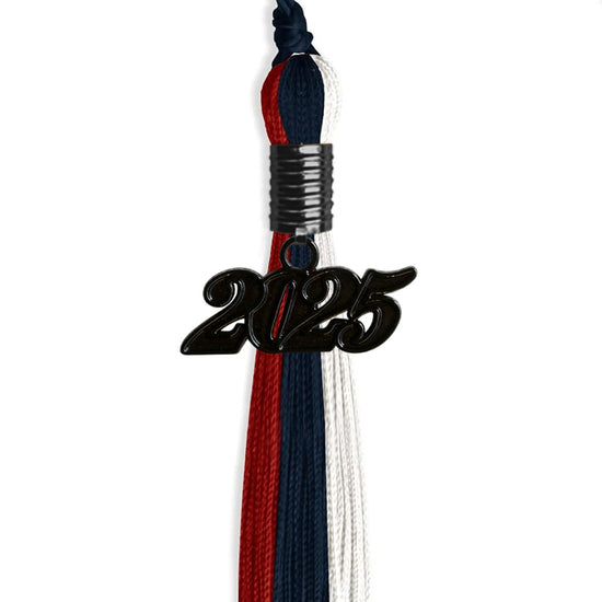 Dark Navy Blue/Red/White Graduation Tassel with Black Bling Charm by Wholesale Grad Supply