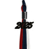 Dark Navy Blue/Red/White Graduation Tassel with Black Bling Charm by Wholesale Grad Supply