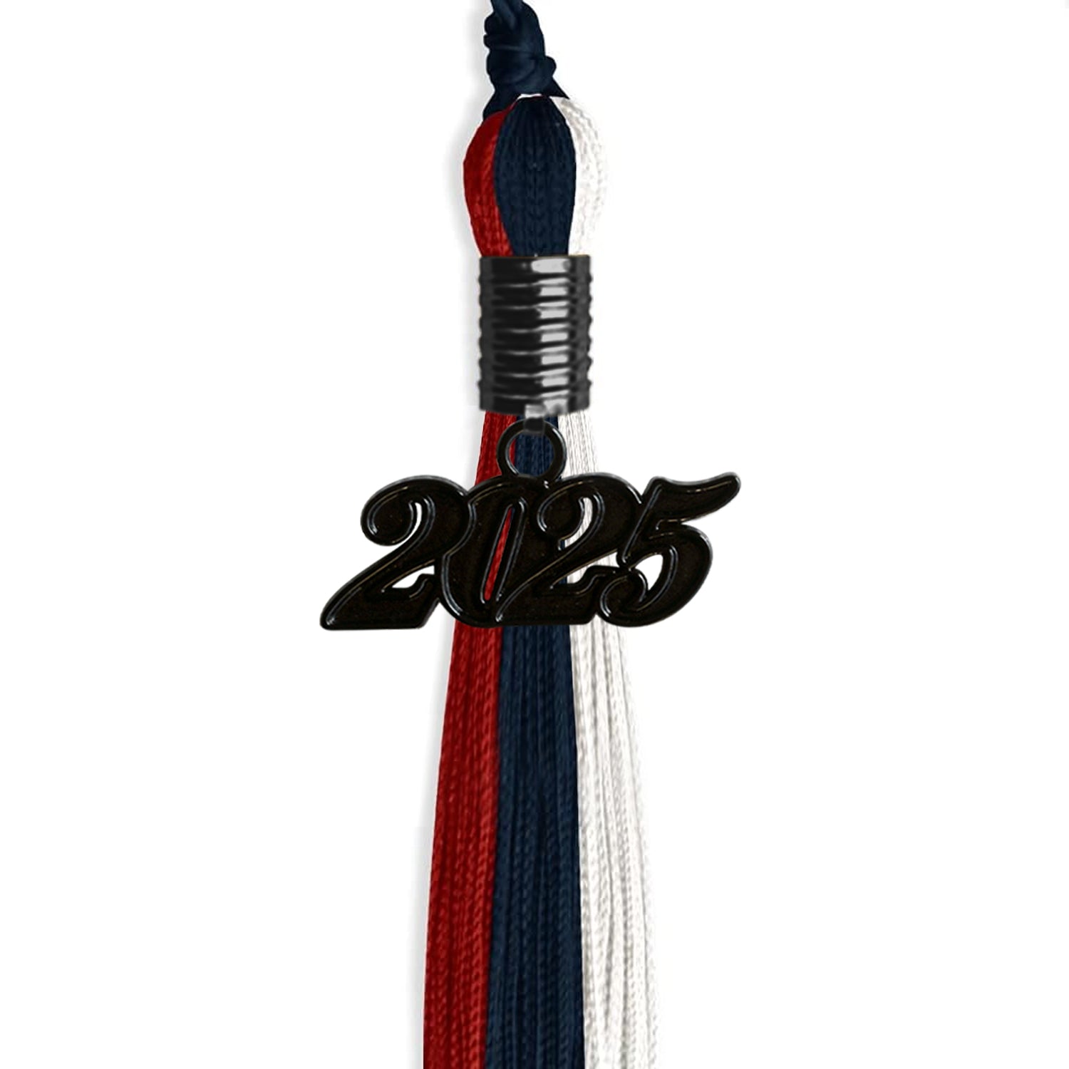 Dark Navy Blue/Red/White Graduation Tassel with Black Bling Charm by Wholesale Grad Supply