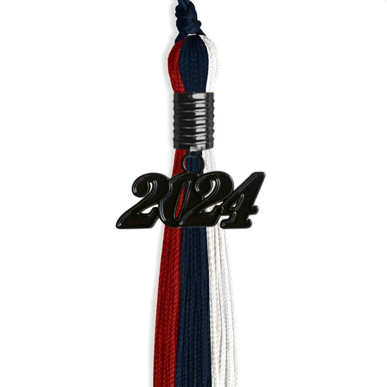 Dark Navy Blue/Red/White Graduation Tassel with Black Bling Charm by Wholesale Grad Supply