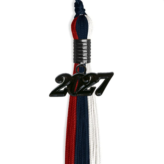 Dark Navy Blue/Red/White Graduation Tassel with Black Bling Charm by Wholesale Grad Supply